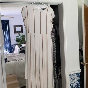 White and tan stripped jumpsuit.